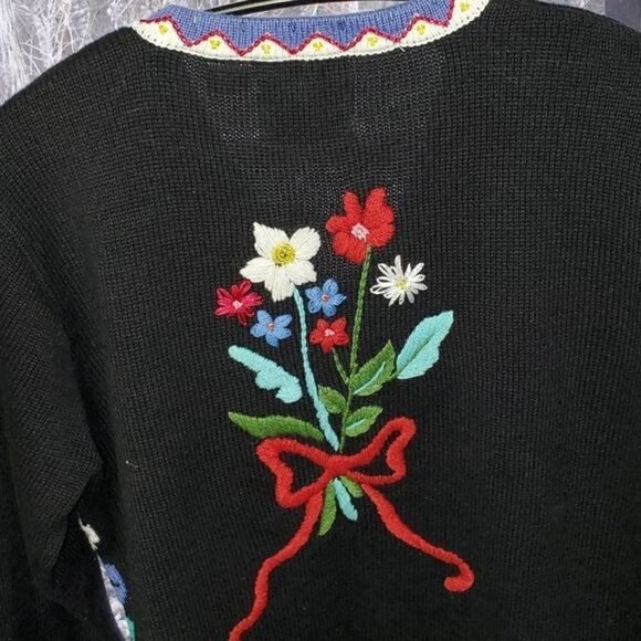 Storybook Knits Vintage Knitted Folkloric Garden Floral‎ ButtonSz M Cardigan - Picture 7 of 11